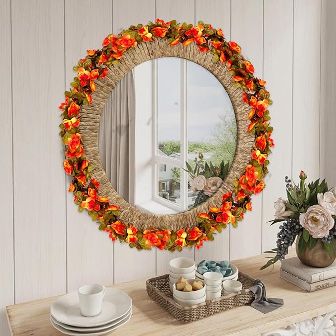 8Pcs 63Ft Orange Rose Garland, Fake Rose Hanging Flowers, Artificial Flower Vine - Image 5