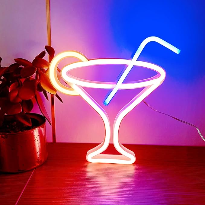 Led Cocktails Neon Sign, Wine Glass Neon Light Battery and USB Dual Powered Bar - Image 3