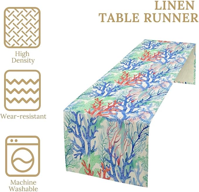 Summer Shell Starfish Table Runner, Seasonal Spring Summer Tropical Ocean Beach - Image 5