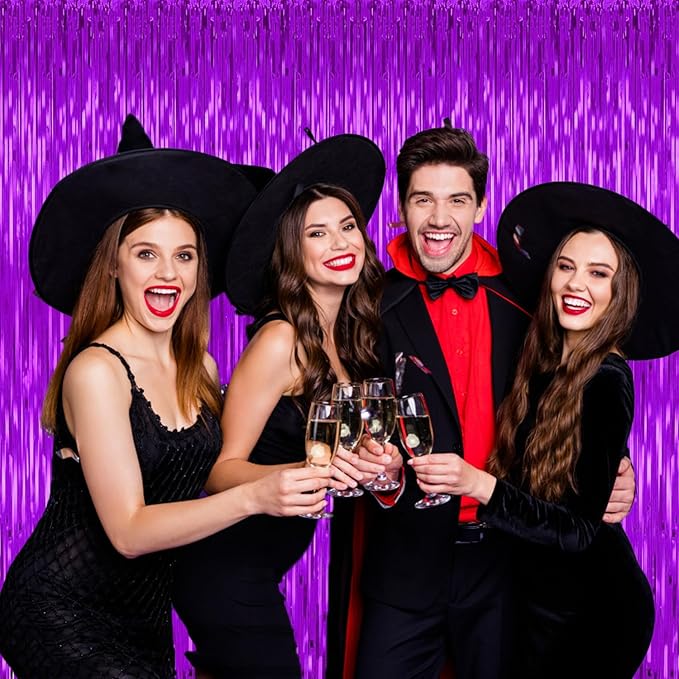 3 Pack Purple Backdrop Tinsel Streamers Foil Fringe Backdrop Halloween Party - Image 5