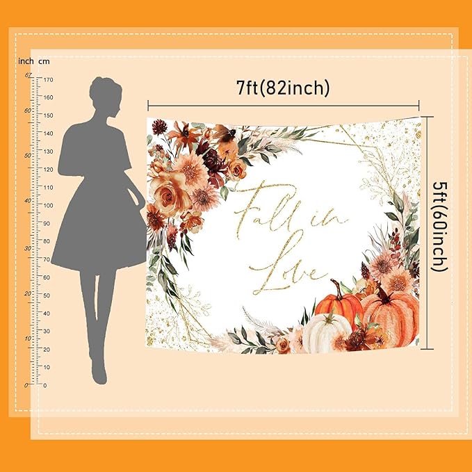 Mocsicka Fall in Love Bridal Shower Backdrop Boho Autumn Leaves Pumpkin Briddal - Image 9