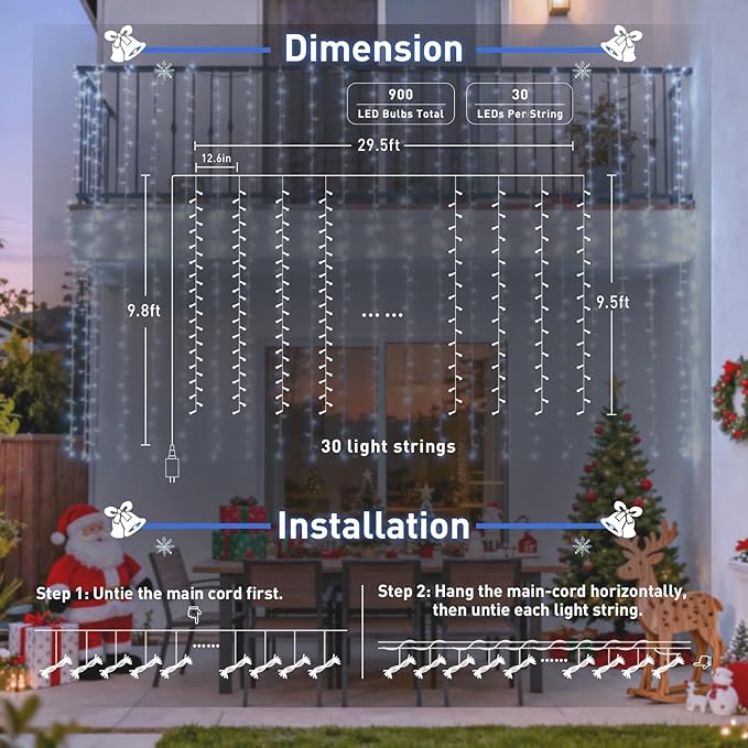 JMEXSUSS 900LED Christmas Curtain Lights Outdoor - Image 6