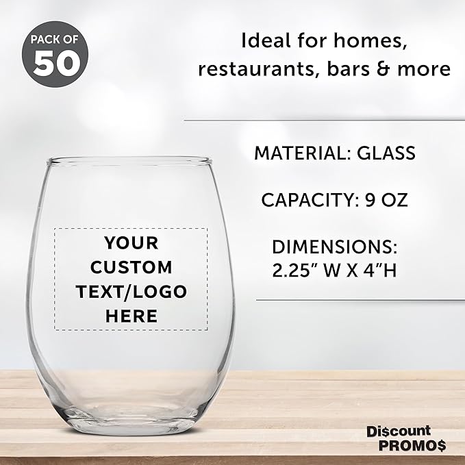 Custom Stemless Wine Glass 9 oz. Set of 50, Personalized Bulk Pack - Image 4