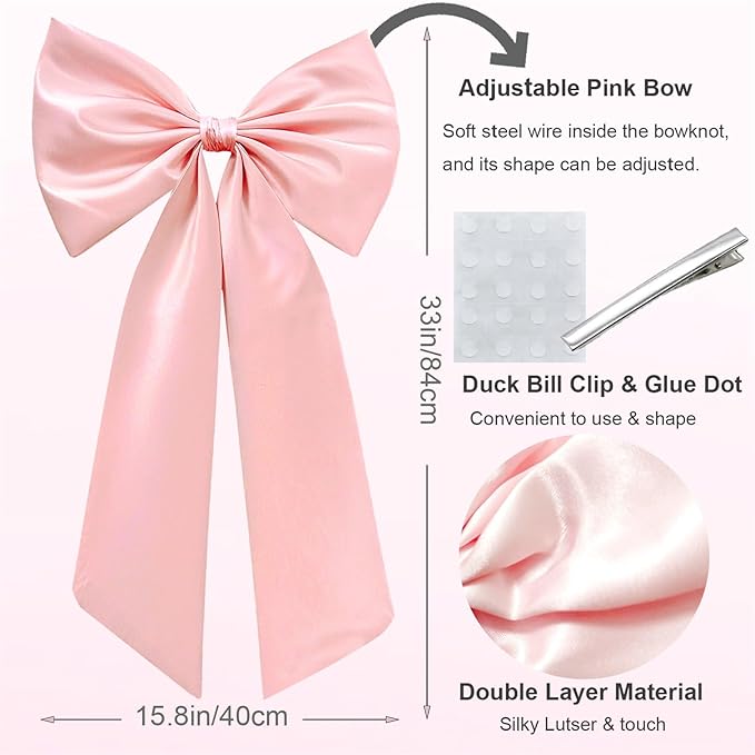 Large Pink Bow for Decorations Big Pink Ribbon Bows Banner Décor Large Bow Wall - Image 3