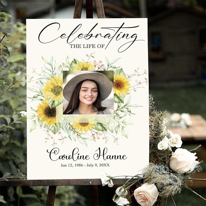 Sunflower Large Funeral Sign, Personalized Memorial Welcome Sign, Forever in - Image 3
