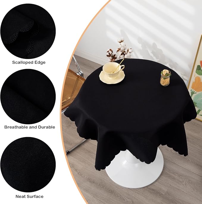 Small Square Black Tablecloth 36 x 36 Inch Polyester Fabric Washable Table - Image 4