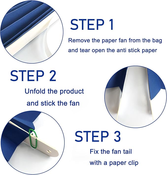 BARTHEW Blue Birthday Decorations, DIY Blue Paper Fans Hanging Decoration - Image 3