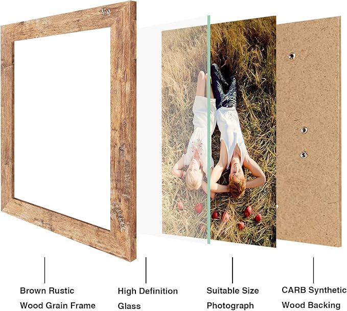 8x10 Picture Frame Set of 4, High Definition Real Glass Rustic Brown Frame - Image 3