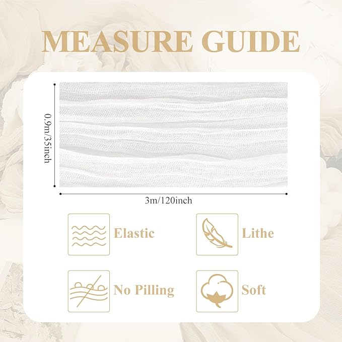 Asee'm 12pcs Cheesecloth Table Runner 120 Inches Long Ivory Boho Gauze Cheese - Image 2