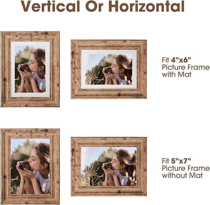 TWING 5x7 Picture Frames Set of 6, Rustic Picture Frame 4x6 - Image 5