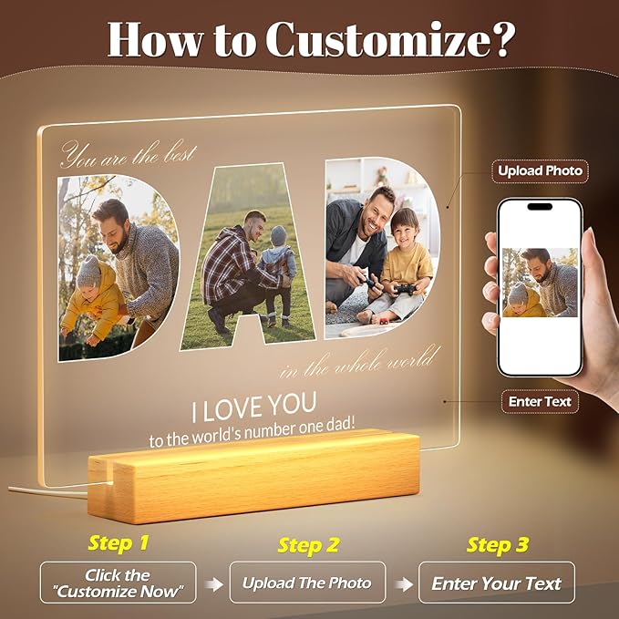 Personalized Gifts for Dad from Daughter & Son, Custom DAD Picture Frames - Image 2
