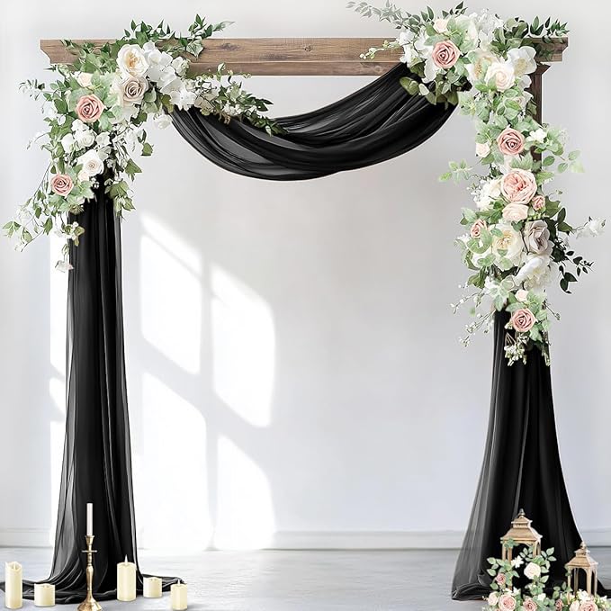 Socomi Wedding Arch Draping Fabric 2 Panels 29" x 18Ft Black Sheer Curtain by Socomi