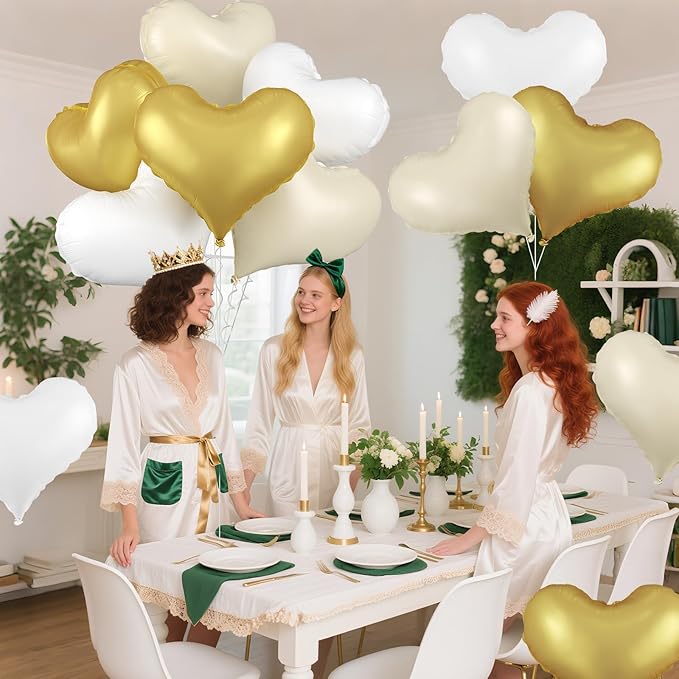 White Gold Heart Balloons, 24Inch Large Cream White Heart foil Balloon - Image 7