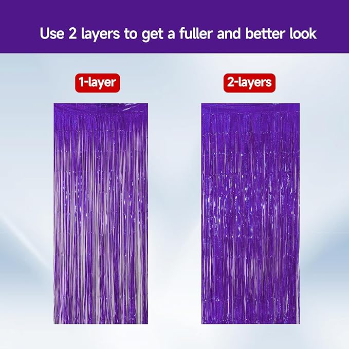 QRabbit 4 Pack Purple Tinsel Foil Fringe Curtains - Image 2