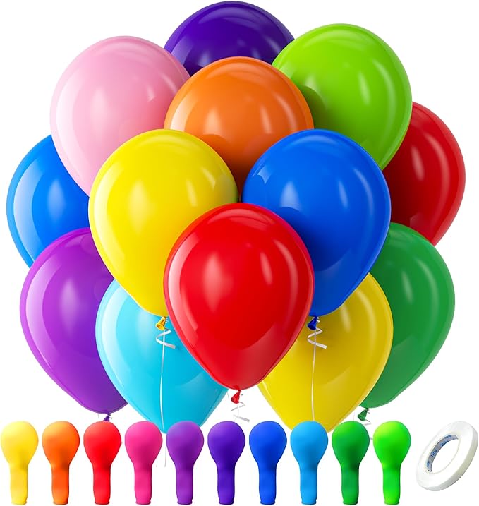 Bezente Assorted Rainbow Latex Balloons, 100 Pack 12 inch Round Helium Bright by Bezente