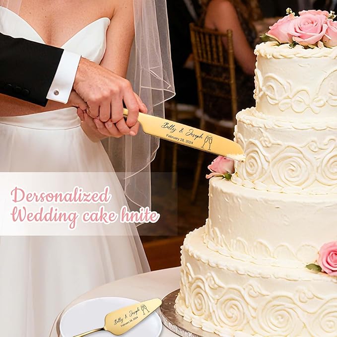 Personalized Wedding Cake Knife and Server Set Stainless Steel Cake Cutter - Image 6