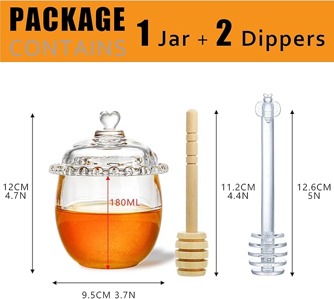 Kanpura Glass Honey Jar with Dipper and Lid, 6oz Crystal Honey Dispenser - Image 4