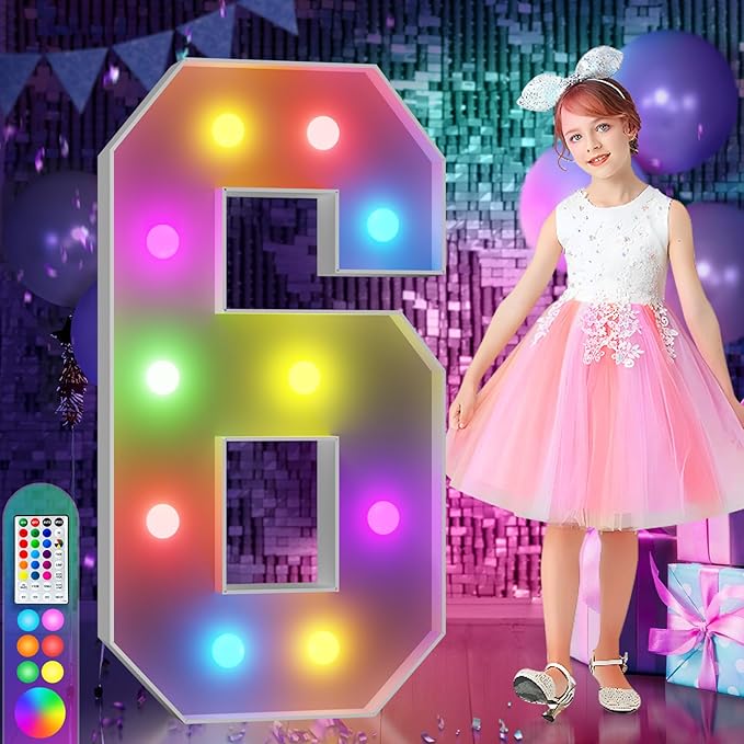imprsv 4FT Colorful Marquee Numbers, 18 Colors Number 6 by Letsmakeitimpressive