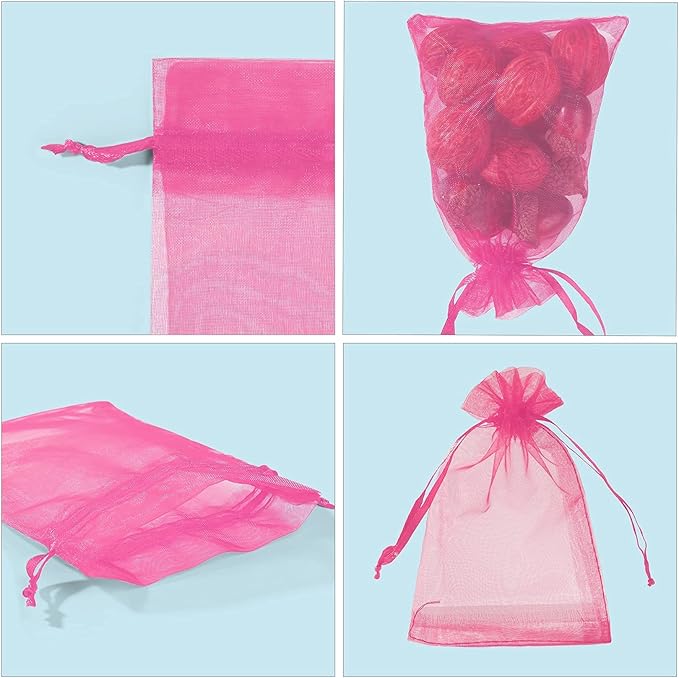 ANZNKU 100 Pack 4x6 inches Pink Drawstring Organza Mesh Bags, Wedding Favor - Image 4
