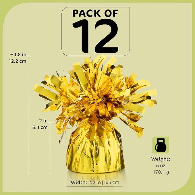 Gold Balloon Weights, Heavy Balloon Weight Pack of 12 Metallic Foil Weights - Image 2
