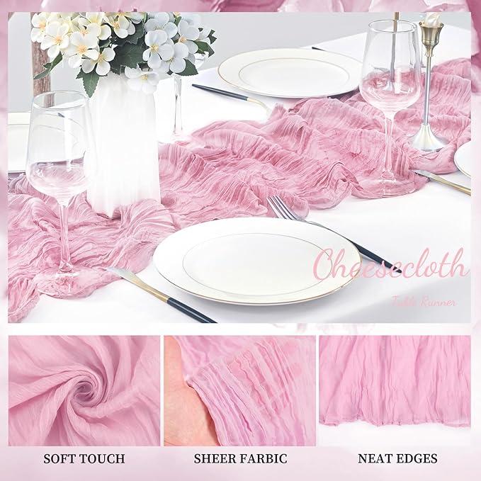 Light Pink Cheesecloth Table Runner 20 Pack 10FT Rustic Gauze Fabric Cheese - Image 3
