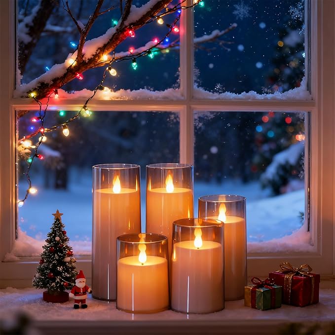 Fo32won Grey LED Flameless Pillar Candles Battery Operated - Image 4