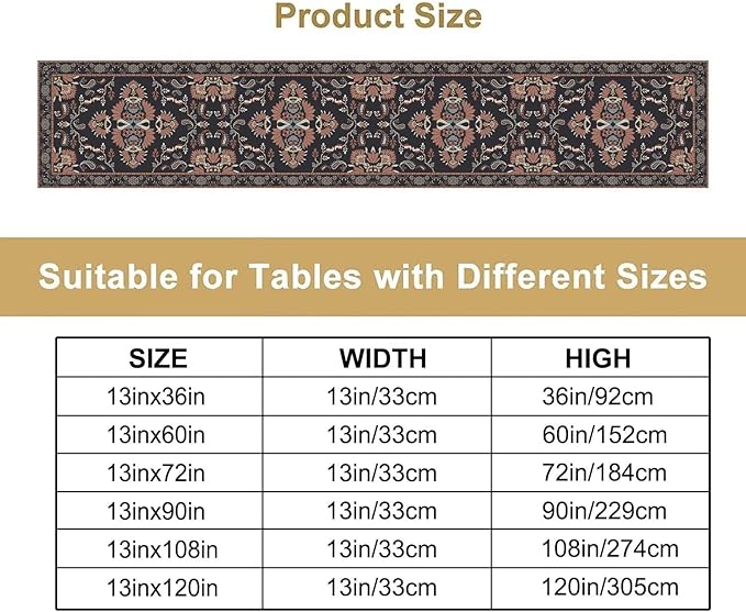Boho Paisley Farmhouse Table Runner, Vintage Red Blue Retro Flower Rustic - Image 4