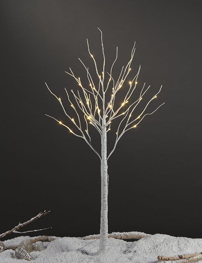 LIGHTSHARE 4 Feet Birch Tree, 48 LED Lights, Warm White, by Lightshare