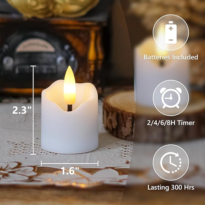 6 Pack Battery Operated Auto Daily Timer White Plastic LED Flameless Votive - Image 3