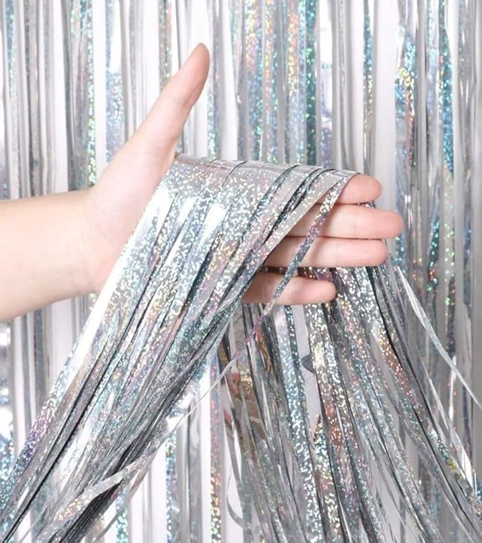 BTSD-home 10 Pack Laser Silver Foil Fringe Curtain Metallic Streamer Party - Image 5