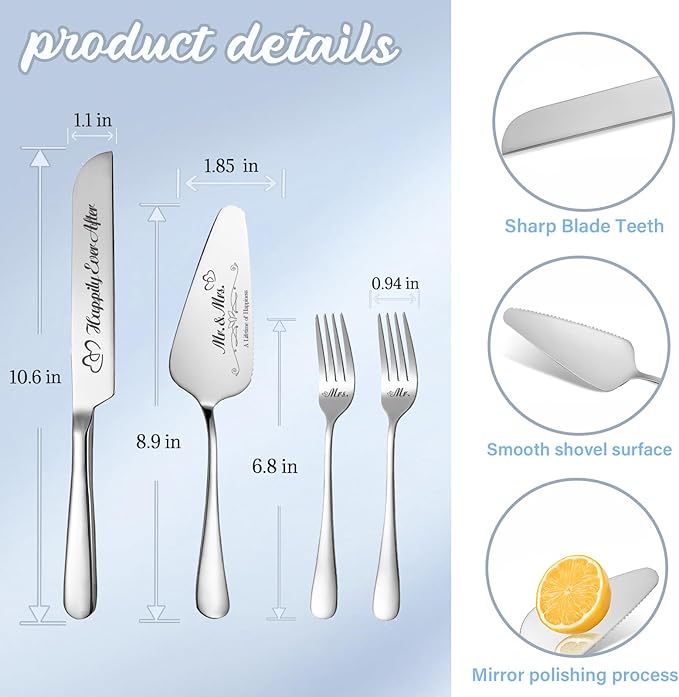 Personalized Wedding Cake Knife and Server Set, Engraved Cake Cutting Set - Image 3