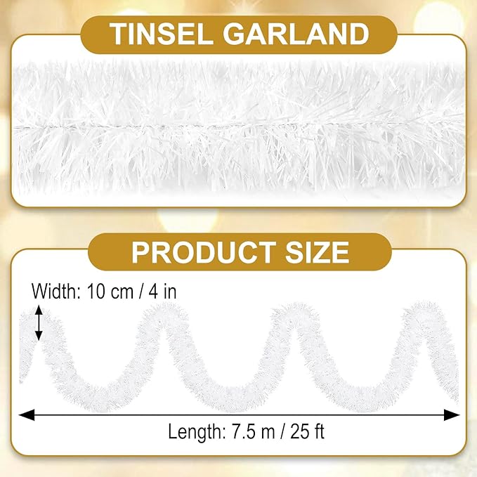 25 Feet Macaron White Christmas Tinsel Garland, Metallic Foil Twist Garland - Image 2