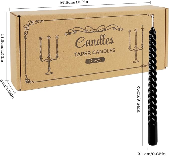 12-Pack 10' Tall Black Spiral Taper Candle Set - Image 5