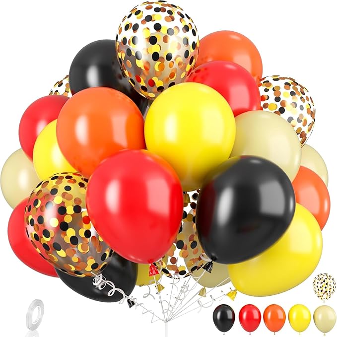 Orange Red Yellow Black Balloons, 12 Inch Colorful Latex Balloons by Dagelar