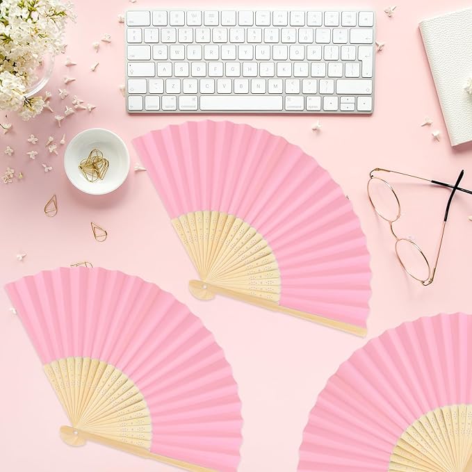 6 Pieces Pink Hand Held Bamboo Folding Fans Foldable Paper Fans Handheld - Image 6