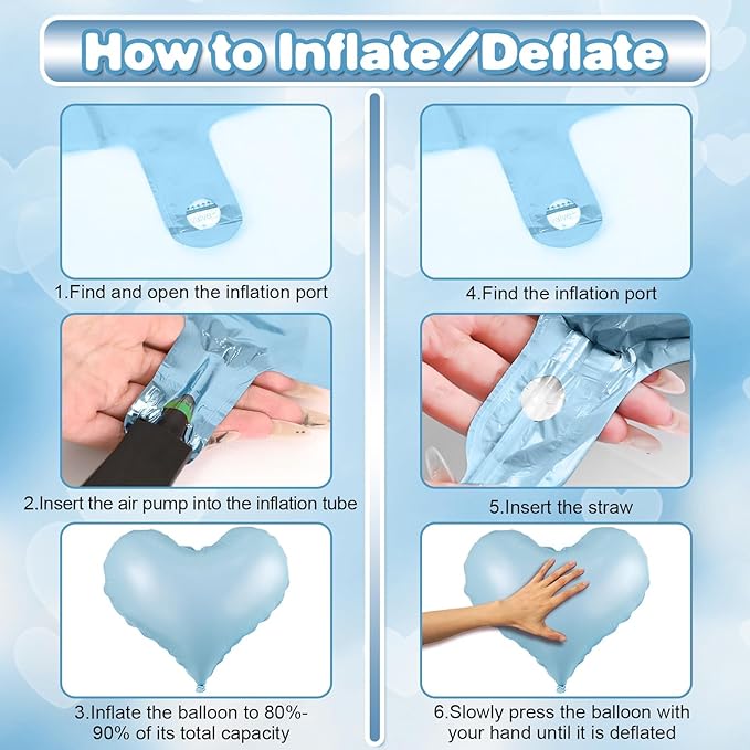 Blue White Heart Balloons, 24Inch Large Cream White Heart Foil Balloons - Image 8