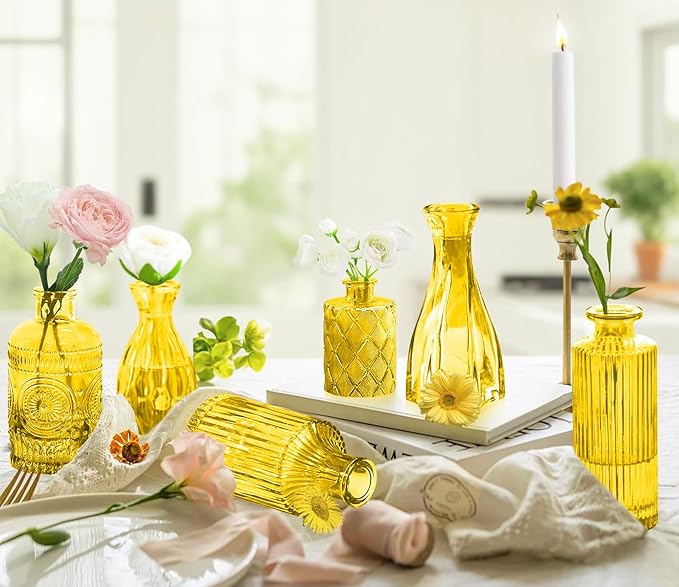 Light Yellow Glass Bud Vases Set, Crystal Mini Glasses in Bulk, Small Flower - Image 5