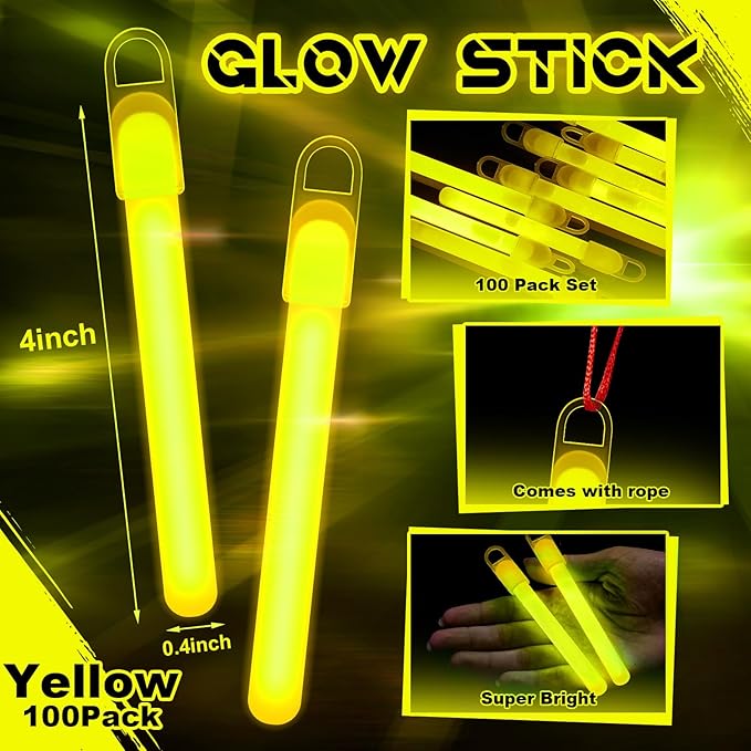 Lewtemi 4" or 6" 100 Pack Bright Glow Sticks Bulk, Glow in The Dark Party - Image 2