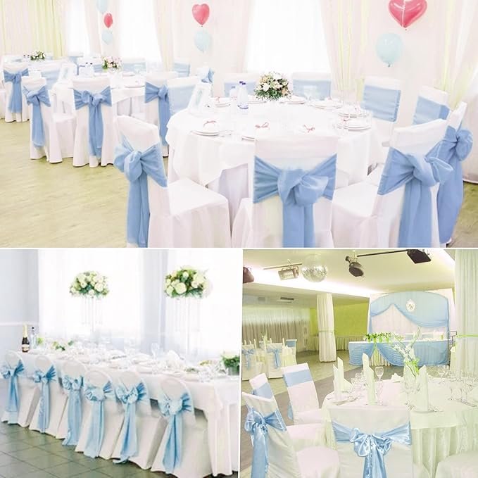 100 PCS Satin Chair Sashes Decorative Bow Chair Sashes Ties Back Ribbon Bows - Image 9