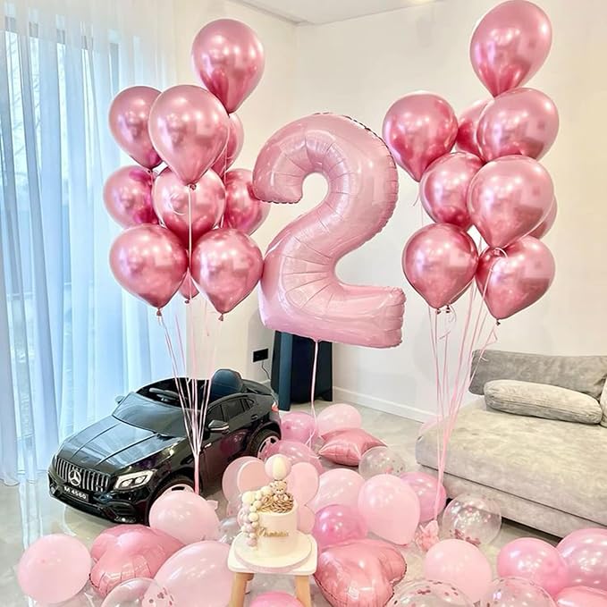 Light Pink 2 Number 40 Inch Pink Large Balloons Big Foil Helium Number Balloons - Image 4