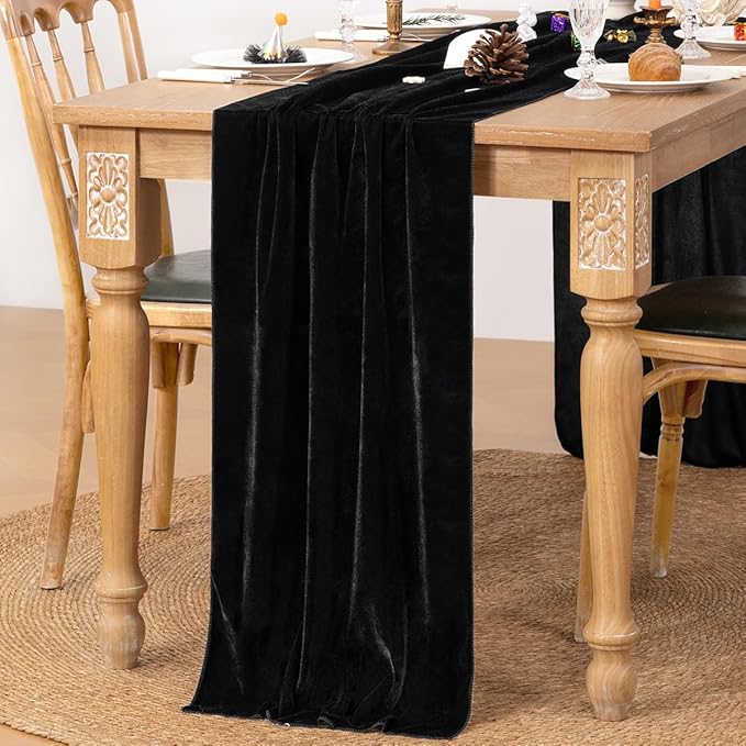 MLMC 2 Pack Black Velvet Table Runner 10ft Glossy Luxury Velvet Fall Table - Image 2