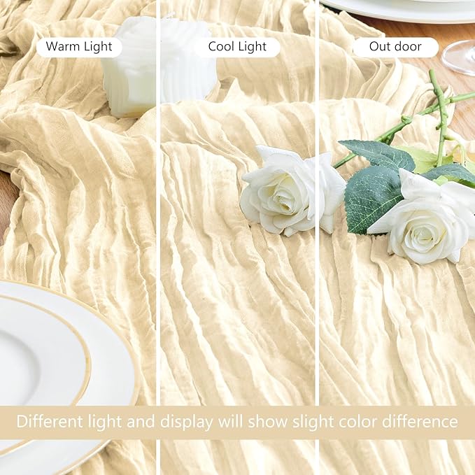 Asee'm Cheesecloth Table Runner 120 Inches Long Beige Boho Gauze Cheese Cloth - Image 5