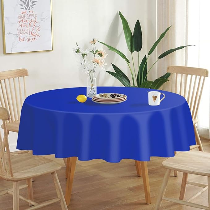 QIKSION Dark Blue Round Tablecloth 6 Pack, 84 Inch Plastic Table Cover - Image 2