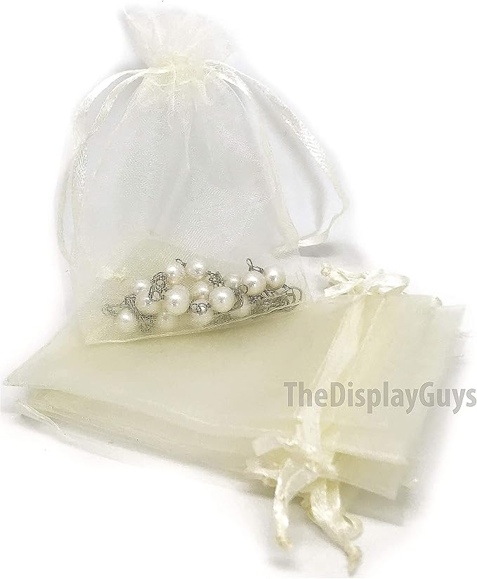TheDisplayGuys 48-Pack 2" x 2-3/4" Cream/Beige Sheer Organza Gift Bags - Image 4