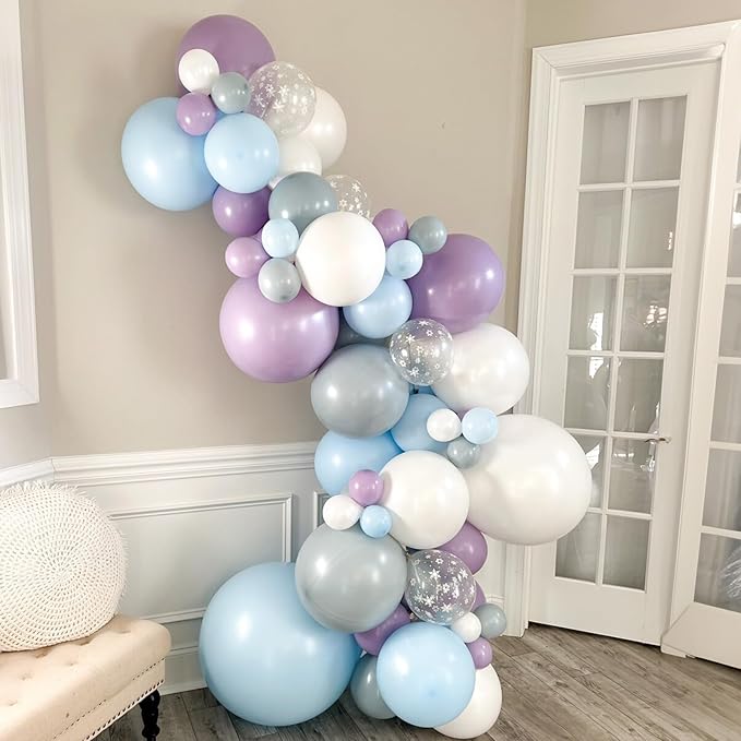 60Pcs Snowflake Balloons, Dusty Light Blue Purple Metallic Dark Blue Snowflake - Image 6