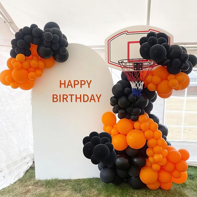 Black Orange Silver Balloons, Metallic Silver Matte Orange Black Balloon - Image 4