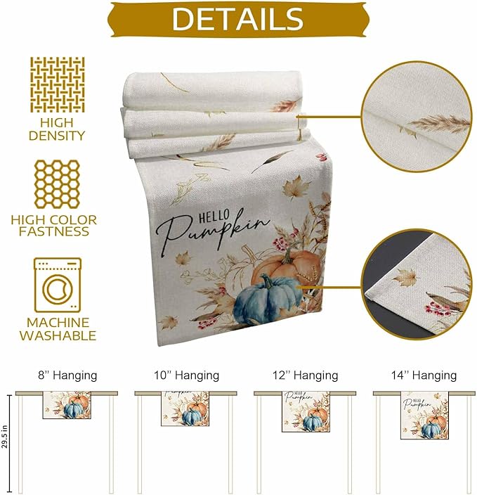 Fall Thanksgiving Cotton Linen Table Runner - Image 5