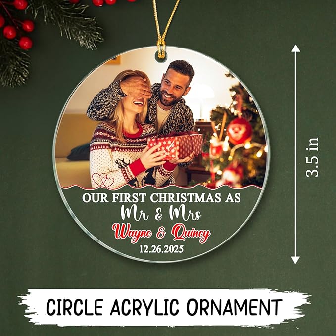 Our First Christmas As Mr & Mrs Ornament 2025, Customized Date Photo Names Mr & - Image 5