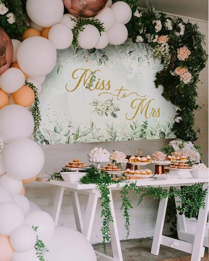 Mocsicka Miss to Mrs Banner Greenery Leave Gold Dots Bridal Shower Party - Image 5