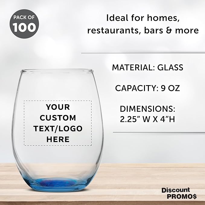 Custom Stemless Wine Glass 9 oz. Set of 100, Personalized Bulk Pack - Image 4